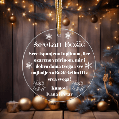 Personalizirane akrilne kuglice za bor promjera 11 cm savršen su božićni poklon koji unosi toplinu i jedinstvenost u svaki dom. Izrađene od kvalitetnog akrila, ove kuglice mogu biti ukrašene imenima, posebnim datumima ili emotivnim porukama, što ih čini idealnim za obitelj i prijatelje. Elegantnog dizajna i trajne izrade, svaka kuglica donosi personalizirani dodir blagdanskoj atmosferi, pretvarajući obični ukras u dragocjenu uspomenu.