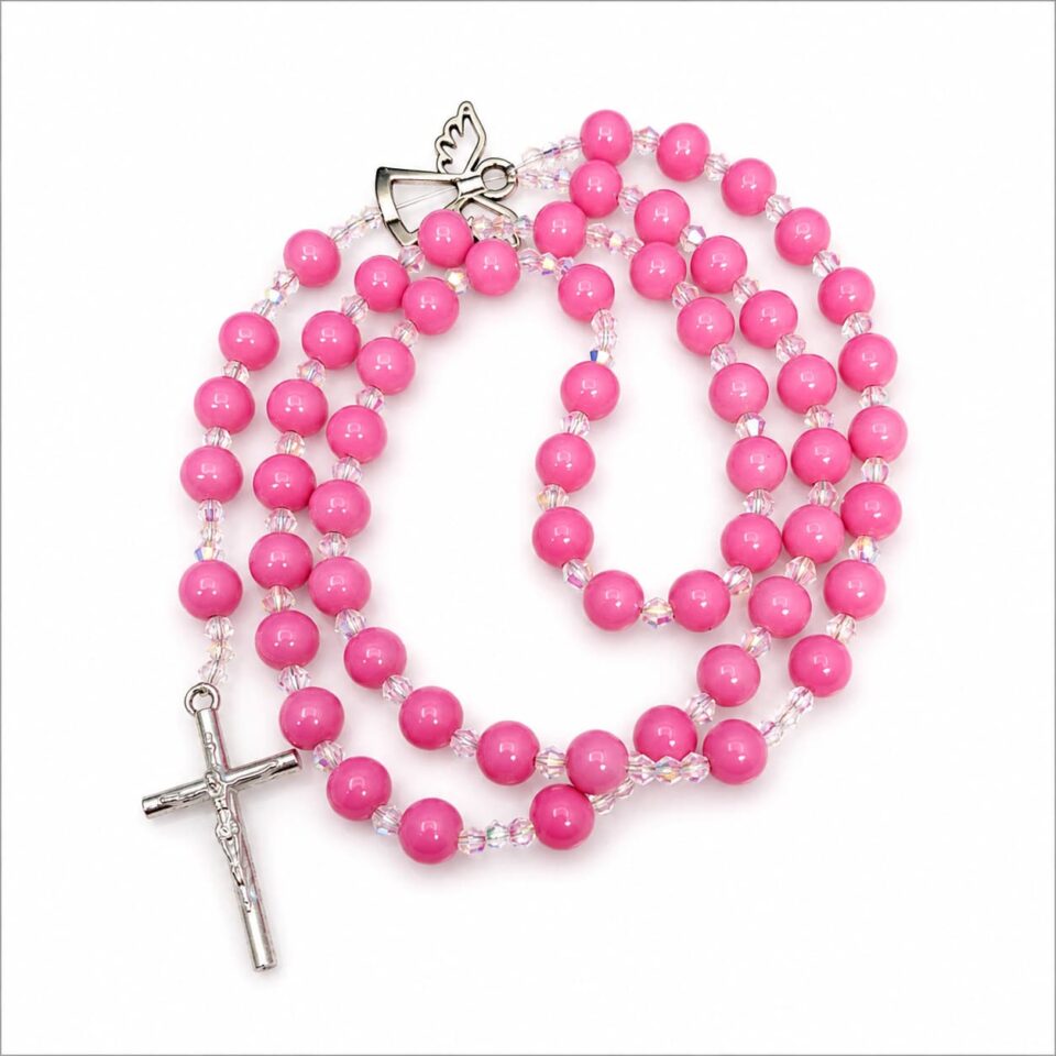 Velika krunica roze staklene perle