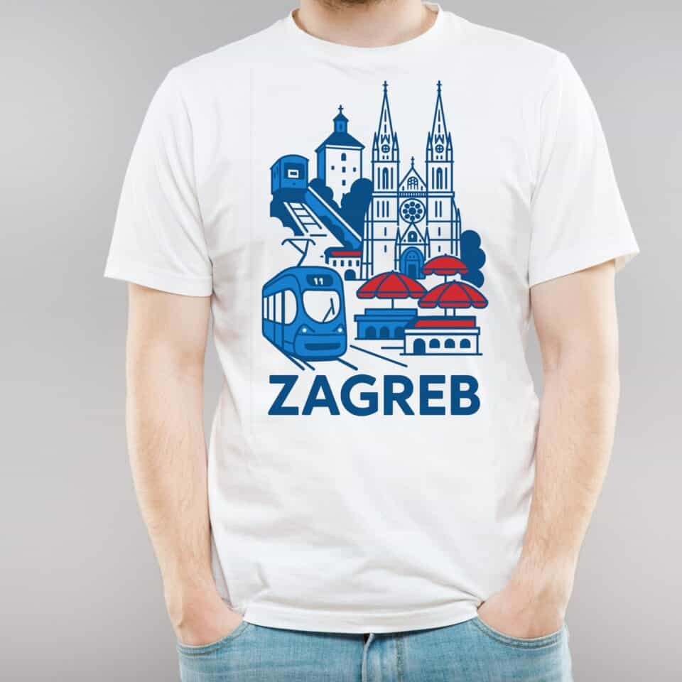 Bijela suvenir majica s minimalističkim dizajnom Zagreba – prikaz katedrale i simbola grada, poklon i uspomena za turiste