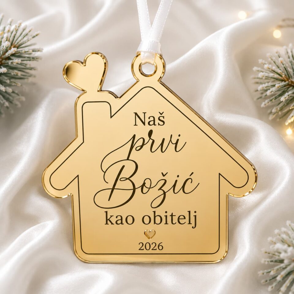 Personalizirani božićni ukras Kućica od zlatnog akrila
