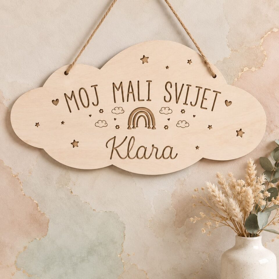 Personalizirana drvena dekoracija za dječju sobu – Oblak