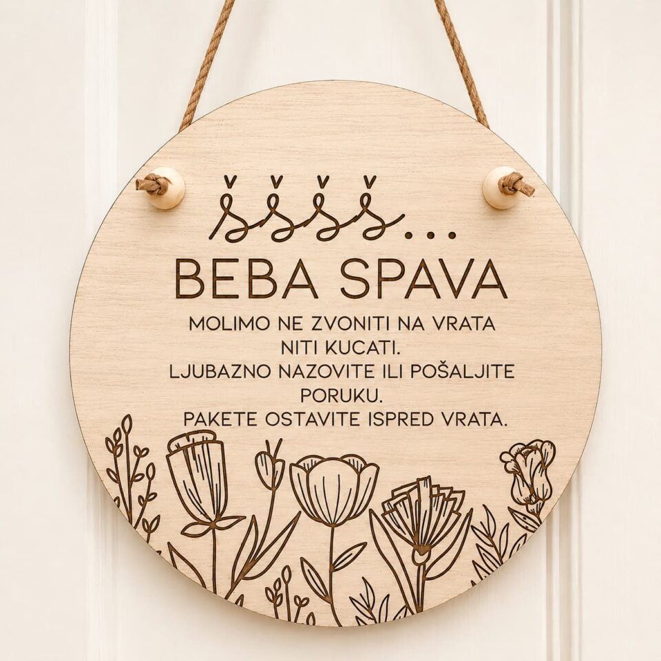 Drvena pločica "Beba spava" za vrata