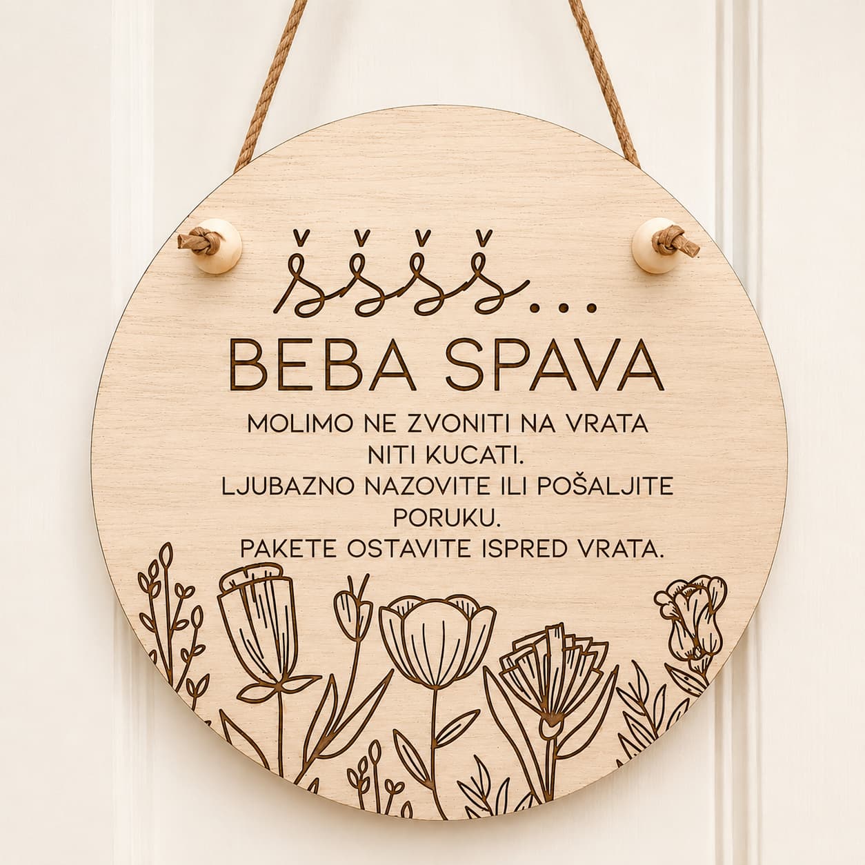 Drvena pločica "Beba spava" za vrata