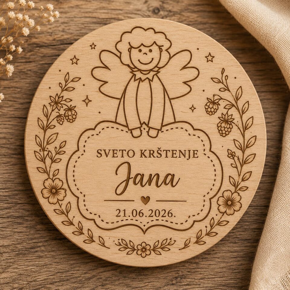 Personalizirani drveni magnet za Sveto krštenje