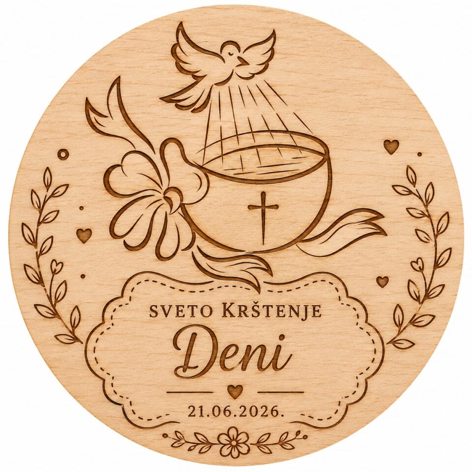 Drvenu magnet -Sveto krštenje s gravurom