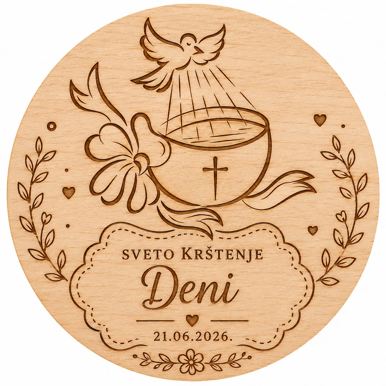 Drvenu magnet -Sveto krštenje s gravurom